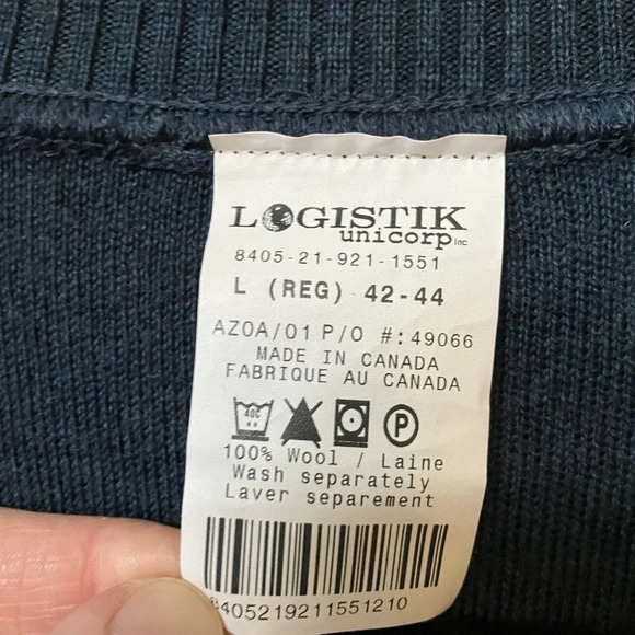 Logistics Military Style Wool Blue Sweater Made in Canada Large - Picture 3 of 6
